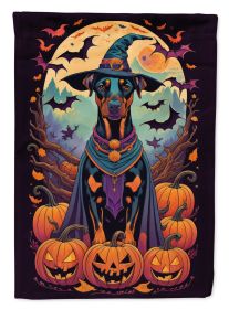Doberman Pinscher Witchy Halloween House Flag Large Porch Sleeve Pole Decorative Outside Yard Banner Artwork Wall Hanging, Polyester, House Size