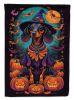 Black and Tan Dachshund Witchy Halloween House Flag Large Porch Sleeve Pole Decorative Outside Yard Banner Artwork Wall Hanging, Polyester, House Size