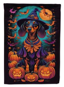Black and Tan Dachshund Witchy Halloween House Flag Large Porch Sleeve Pole Decorative Outside Yard Banner Artwork Wall Hanging, Polyester, House Size