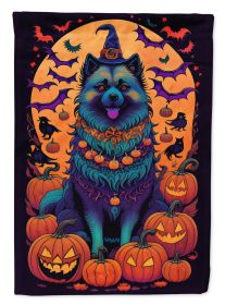 Keeshond Witchy Halloween House Flag Large Porch Sleeve Pole Decorative Outside Yard Banner Artwork Wall Hanging, Polyester, House Size, Multicolor