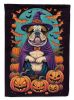 English Bulldog Witchy Halloween House Flag Large Porch Sleeve Pole Decorative Outside Yard Banner Artwork Wall Hanging, Polyester, House Size