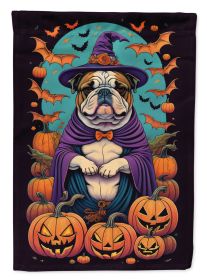 English Bulldog Witchy Halloween House Flag Large Porch Sleeve Pole Decorative Outside Yard Banner Artwork Wall Hanging, Polyester, House Size