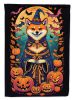 Shiba Inu Witchy Halloween House Flag Large Porch Sleeve Pole Decorative Outside Yard Banner Artwork Wall Hanging, Polyester, House Size, Multicolor