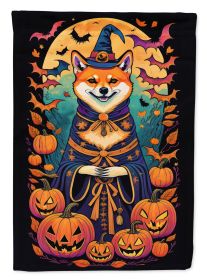 Shiba Inu Witchy Halloween House Flag Large Porch Sleeve Pole Decorative Outside Yard Banner Artwork Wall Hanging, Polyester, House Size, Multicolor