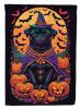 Black Pug Witchy Halloween House Flag Large Porch Sleeve Pole Decorative Outside Yard Banner Artwork Wall Hanging, Polyester, House Size, Multicolor