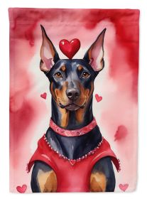 Doberman Pinscher My Valentine House Flag Large Porch Sleeve Pole Decorative Outside Yard Banner Artwork Wall Hanging, Polyester, House Size