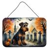 NEW Airedale Terrier Spooky Halloween Wall or Door Hanging Prints Aluminum Metal Sign Kitchen Wall Bar Bathroom Plaque Home Decor, 8HX12W, Multicolor