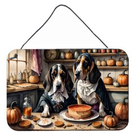 NEW Basset Hound Fall Kitchen Pumpkins Wall or Door Hanging Prints Aluminum Metal Sign Kitchen Wall Bar Bathroom Plaque Home Decor, 8HX12W, Multicolor