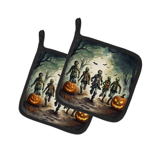 Zombies Spooky Halloween Pair of Pot Holders Kitchen Heat Resistant Pot Holders Sets Oven Hot Pads for Cooking Baking BBQ, 7 1/2 x 7 1/2