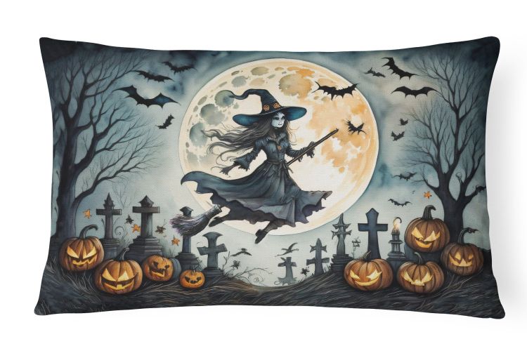 More Spooky Halloween Throw Pillow Throw Pillow for Indoor Couch Bed Outdoor Patio Washable, Flying Witch 2219,12Hx16W