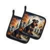 Airedale Terrier Spooky Halloween Pair of Pot Holders Kitchen Heat Resistant Pot Holders Sets Oven Hot Pads for Cooking Baking BBQ, 7 1/2 x 7 1/2