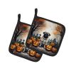 Fawn Pug Spooky Halloween Pair of Pot Holders Kitchen Heat Resistant Pot Holders Sets Oven Hot Pads for Cooking Baking BBQ, 7 1/2 x 7 1/2
