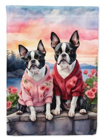 Boston Terrier Two Hearts Garden Flag Mailbox Flag Decorative Yard Flag Banner Outside Patio Artwork Yard Flower Beds, Garden Size, Multicolor