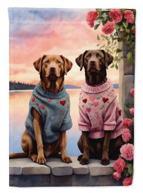 Chesapeake Bay Retriever Two Hearts Garden Flag Mailbox Flag Decorative Yard Flag Banner Outside Patio Artwork Yard Flower Beds, Garden Size