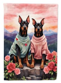 Doberman Pinscher Two Hearts Garden Flag Mailbox Flag Decorative Yard Flag Banner Outside Patio Artwork Yard Flower Beds, Garden Size, Multicolor