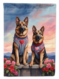 German Shepherd Two Hearts Garden Flag Mailbox Flag Decorative Yard Flag Banner Outside Patio Artwork Yard Flower Beds, Garden Size, Multicolor