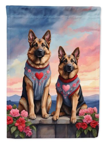 German Shepherd Two Hearts Garden Flag Mailbox Flag Decorative Yard Flag Banner Outside Patio Artwork Yard Flower Beds, Garden Size, Multicolor