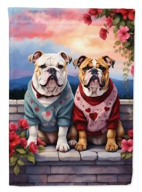 English Bulldog Two Hearts Garden Flag Mailbox Flag Decorative Yard Flag Banner Outside Patio Artwork Yard Flower Beds, Garden Size, Multicolor