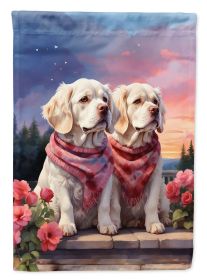 Clumber Spaniel Two Hearts Garden Flag Mailbox Flag Decorative Yard Flag Banner Outside Patio Artwork Yard Flower Beds, Garden Size, Multicolor