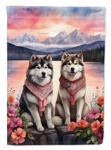Alaskan Malamute Two Hearts Garden Flag Mailbox Flag Decorative Yard Flag Banner Outside Patio Artwork Yard Flower Beds, Garden Size, Multicolor