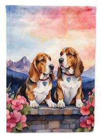 Basset Hound Two Hearts Garden Flag Mailbox Flag Decorative Yard Flag Banner Outside Patio Artwork Yard Flower Beds, Garden Size, Multicolor