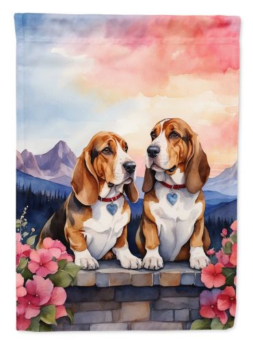 Basset Hound Two Hearts Garden Flag Mailbox Flag Decorative Yard Flag Banner Outside Patio Artwork Yard Flower Beds, Garden Size, Multicolor