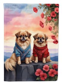 Pekingese Two Hearts Garden Flag Mailbox Flag Decorative Yard Flag Banner Outside Patio Artwork Yard Flower Beds, Garden Size, Multicolor