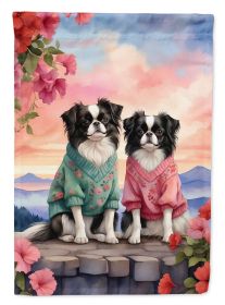 Japanese Chin Two Hearts Garden Flag Mailbox Flag Decorative Yard Flag Banner Outside Patio Artwork Yard Flower Beds, Garden Size, Multicolor