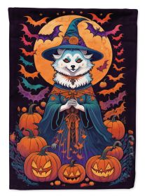 American Eskimo Witchy Halloween Garden Flag Mailbox Flag Decorative Yard Flag Banner Outside Patio Artwork Yard Flower Beds, Garden Size, Multicolor