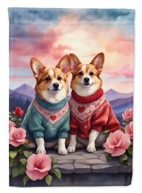 Corgi Two Hearts Garden Flag Mailbox Flag Decorative Yard Flag Banner Outside Patio Artwork Yard Flower Beds, Garden Size, Multicolor