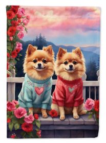 Pomeranian Two Hearts Garden Flag Mailbox Flag Decorative Yard Flag Banner Outside Patio Artwork Yard Flower Beds, Garden Size, Multicolor