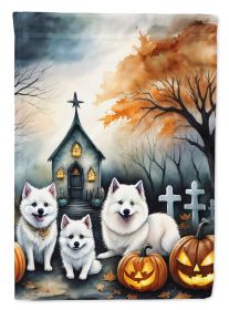 American Eskimo Spooky Halloween Garden Flag Mailbox Flag Decorative Yard Flag Banner Outside Patio Artwork Yard Flower Beds, Garden Size, Multicolor