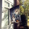 Bearded Collie Spooky Halloween House Flag Large Porch Sleeve Pole Decorative Outside Yard Banner Artwork Wall Hanging, Polyester, House Size
