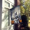 Alaskan Malamute Spooky Halloween House Flag Large Porch Sleeve Pole Decorative Outside Yard Banner Artwork Wall Hanging, Polyester, House Size