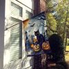Black Cat Spooky Halloween House Flag Large Porch Sleeve Pole Decorative Outside Yard Banner Artwork Wall Hanging, Polyester, House Size, Multicolor