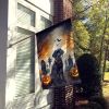 Black Labrador Retriever Spooky Halloween House Flag Large Porch Sleeve Pole Decorative Outside Yard Banner Artwork Wall Hanging, Polyester