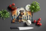 NEW Airedale Terrier Spooky Halloween Glass Cutting Board Decorative Tempered Glass Kitchen Cutting and Serving Board Large Size Chopping Board