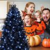 7.5ft Pre-Lit Black Christmas Tree, Full Halloween Xmas Artificial Tree 2156 Branch Tips, 500 Lights, Metal Hinges, Foldable Base