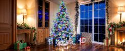 7.5FT Pre-Lit Spruce Snow Flocked Christmas Tree with Pine Cones, Artificial Xmas Tree with 745 Branch Tips,Mixed PE & PVC Branches