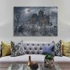 Drop-Shipping Framed Canvas Wall Art Decor Painting For Halloween, Haunted Ghost Hause Painting For Halloween Gift