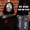 Outsunny 60" Life Size Outdoor Halloween Decorations Animated Grim Reaper with Sound and Motion Activated, Light Up Eyes and Rib Cage, Spooky Scream