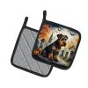 Airedale Terrier Spooky Halloween Pair of Pot Holders Kitchen Heat Resistant Pot Holders Sets Oven Hot Pads for Cooking Baking BBQ, 7 1/2 x 7 1/2
