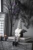 4.3x3.5x23.5" Fabric Sitting Black Gnome With Wings & Black-White Plaid Hat, for Halloween Decor
