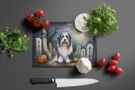 NEW Bearded Collie Spooky Halloween Glass Cutting Board Decorative Tempered Glass Kitchen Cutting and Serving Board Large Size Chopping Board