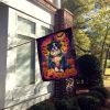Saint Bernard Witchy Halloween House Flag Large Porch Sleeve Pole Decorative Outside Yard Banner Artwork Wall Hanging, Polyester, House Size