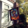 Silky Terrier Witchy Halloween House Flag Large Porch Sleeve Pole Decorative Outside Yard Banner Artwork Wall Hanging, Polyester, House Size