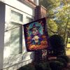 English Bulldog Witchy Halloween House Flag Large Porch Sleeve Pole Decorative Outside Yard Banner Artwork Wall Hanging, Polyester, House Size