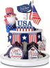 10 Pieces Tiered Tray Decor Farmhouse Mini Wood Signs Decorations for independence Day Easter Bee Lemon Sunflower Party Decoration(Patriotic Style)