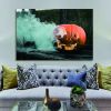 1 PCS Drop-Shipping Framed Canvas Wall Art Decor Painting For Halloween, Skeleton with Jack-o-lanterns Painting For Halloween Gift