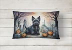 Spooky Halloween Throw Pillow Throw Pillow for Indoor Couch Bed Outdoor Patio Washable, Scottish Terrier 2051,12Hx16W
